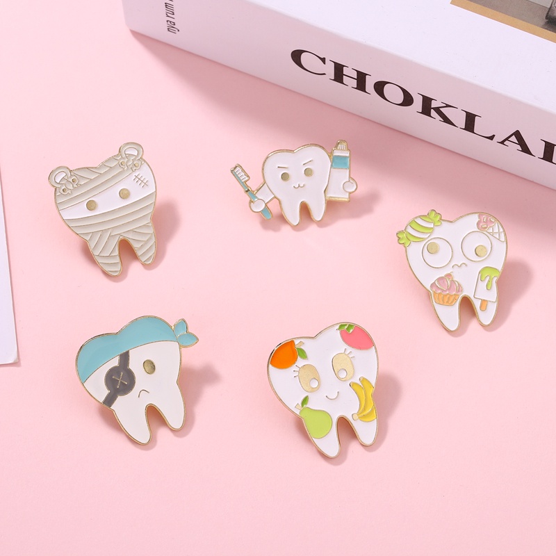 Pin Enamel Gigi Senyum Lucu Enamel Gigi Lucu Lencana Bros Lencana Kerah Pin Kartun Perhiasan Medis Hadiah Untuk Teman