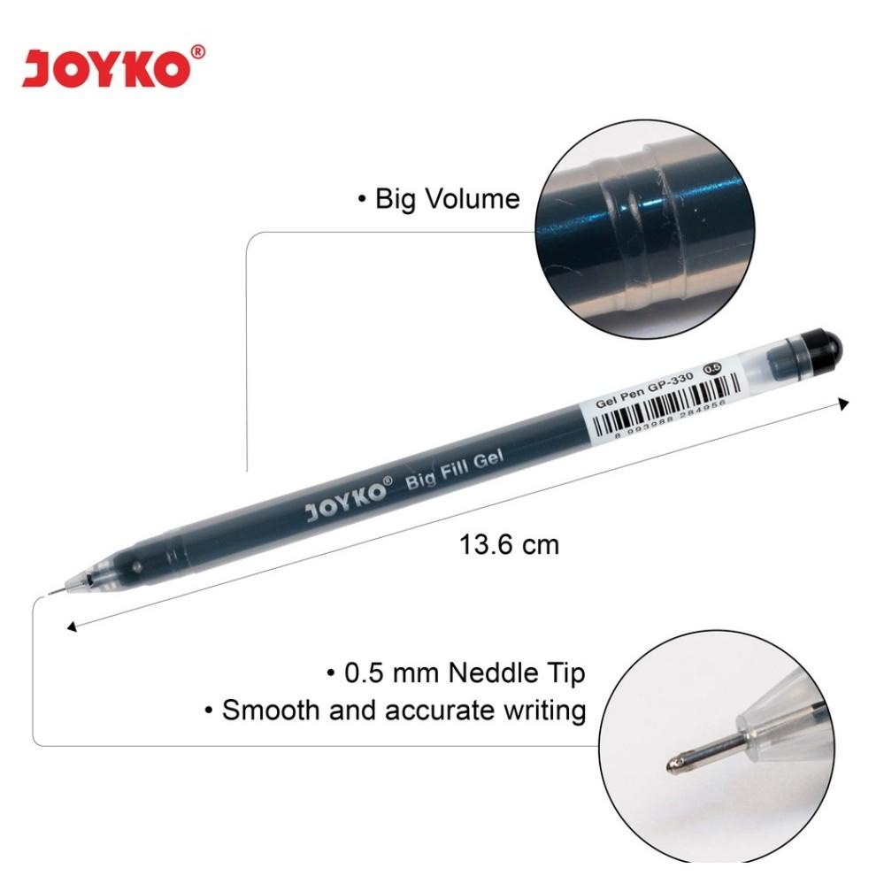 

[PRODUK VJ07E] Gel Pen Pulpen Pena Joyko GP-330 Big Fill Gel 0.5 mm (12 Pcs) DNF