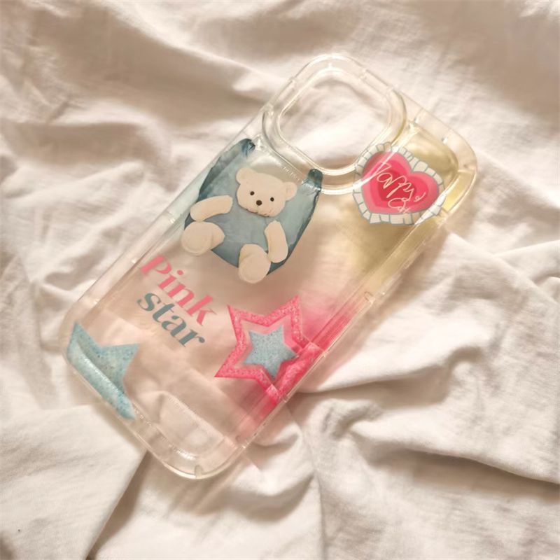 Cute Love Bear Soft Phone Case Kompatibel Untuk IPhone 14 13 12 11 Pro XS Max X XR 78 6 6S Plus Casing Transparan Shockproof TPU Cover