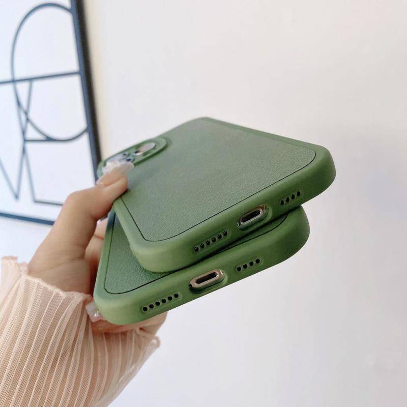 IPHONE Casing Ponsel Bingkai Bulat Bahan Kulit Mewah Untuk Iphone11 12 13 14 Pro Max Mini Plus Shockproof Pelindung Soft Cover