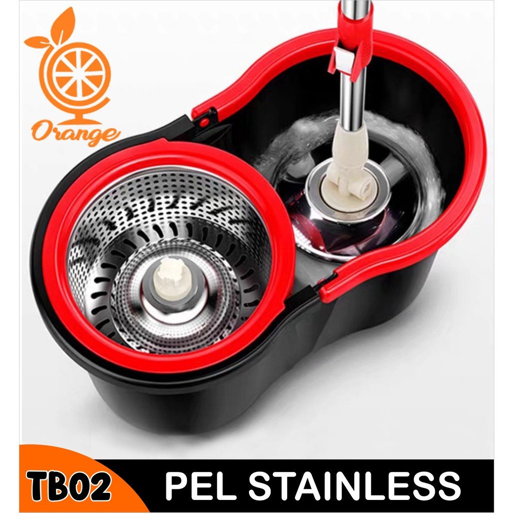 PROMO Spin Mop TB02 Stainless Alat Pel Putar Otomatis Tanpa Pakai Tangan Alat Pel Super Praktis-COD