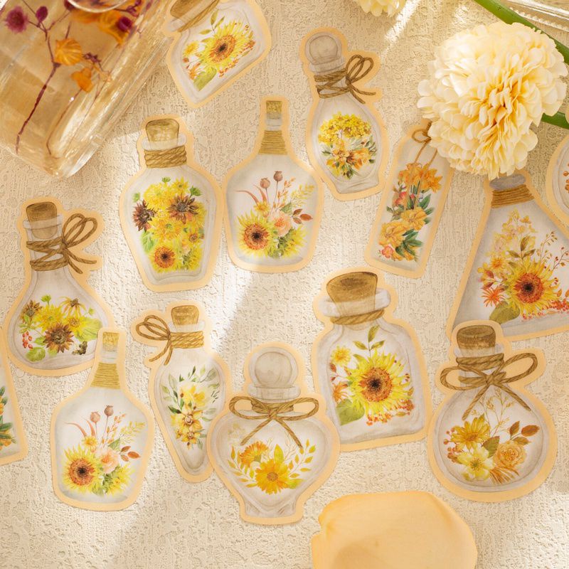 

10 lembar stiker canvas bunga bahan PET untuk Journaling