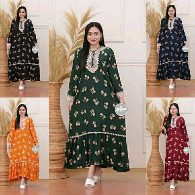 gamis DASTER ARAB SABRINA RENDA MOTIF TERBARU BUSUI RAYON TEBAL TERLARIS Longdres gamis arab zeema