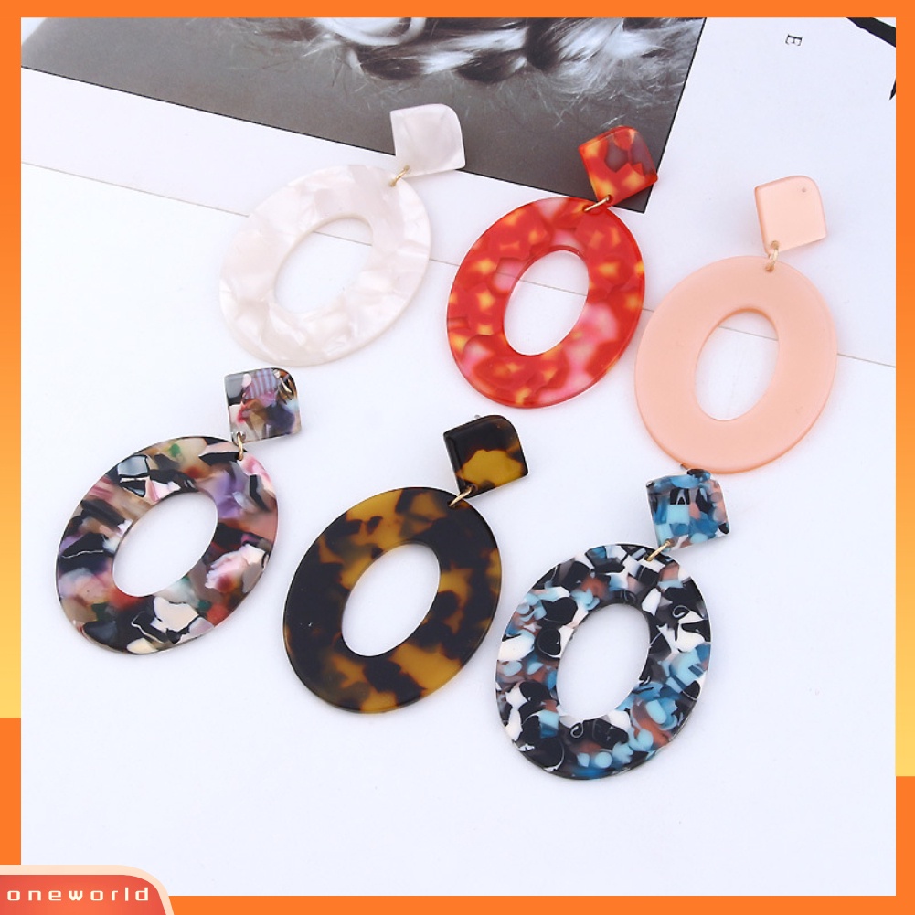[ONE] Retro Wanita Berongga Oval Belah Ketupat Geometris Menjuntai Telinga Stud Anting Perhiasan Hadiah