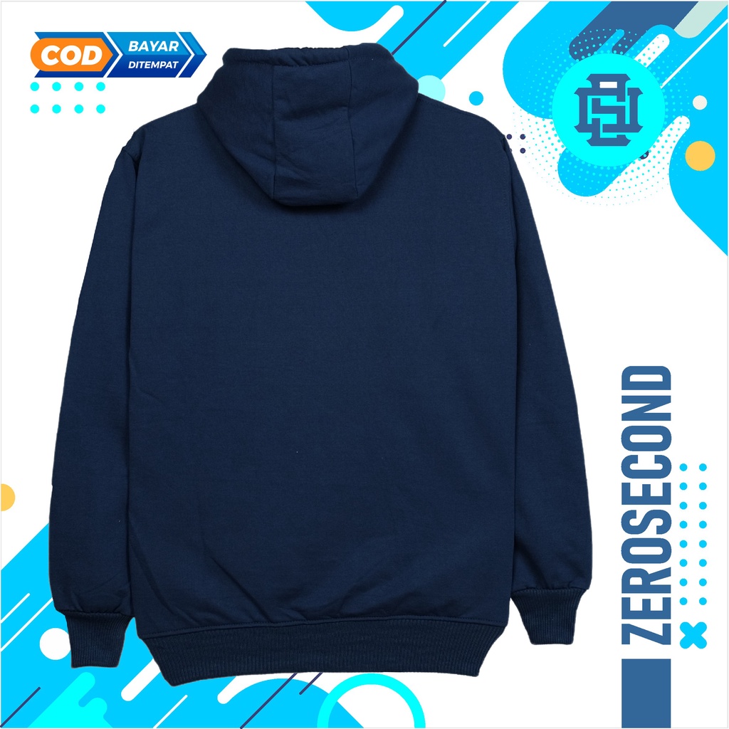 Zero.Second Sweater Hoodie Pria Autentic Logo ZS Warna NAVY Bahan Catton Flecee Gramasi 280S Permium Tebal Full Varisn Warna