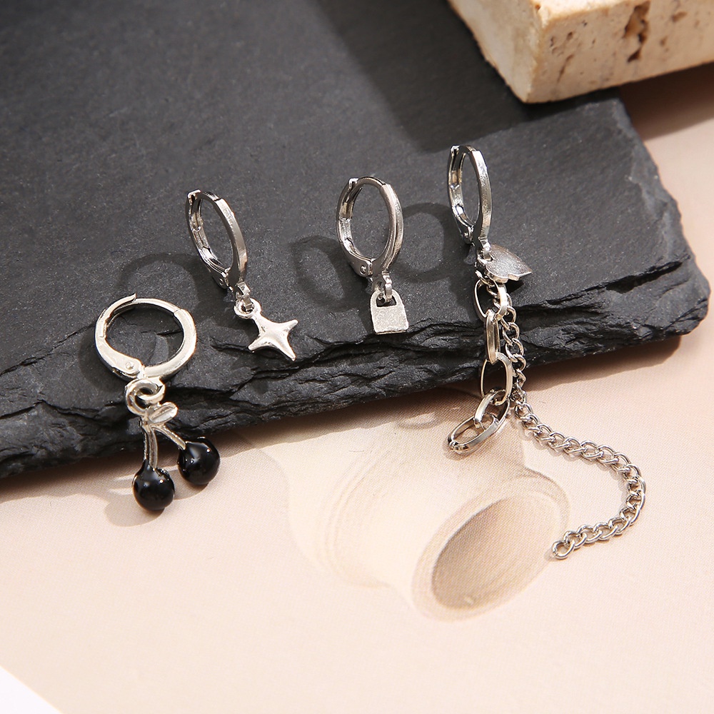 4 Pcs/set Kesederhanaan Cherry Lock Anting Untuk Wanita Hati Panjang Rumbai Starlight Anting-Anting Retro Perhiasan Aksesoris Gadis Hadiah