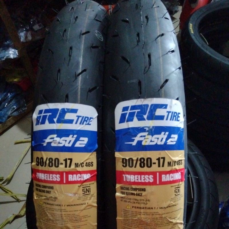 PAKET BAN IRC FASTI 2 90/80 RING 17 TUBELESS SEPASANG BAN LUAR 1 SET DEPAN BELAKANG TUBLES MOTOR BAL