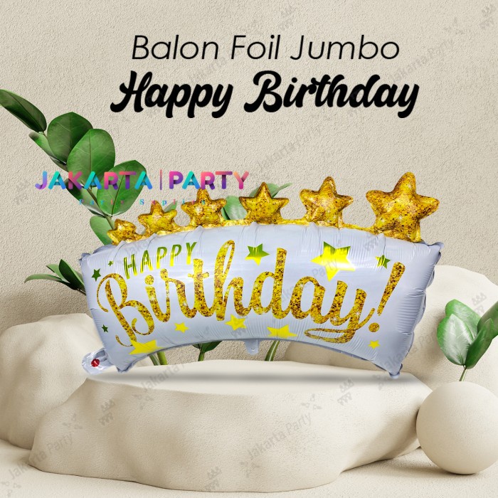 Gradien Selamat Ulang Tahun / Foil Crown HBD Putih Gold Jumbo