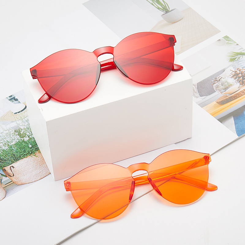 (YUZHU) Mode Baru One Piece Frameless Sunglasses Perlindungan UV Candy Color Sunglasses