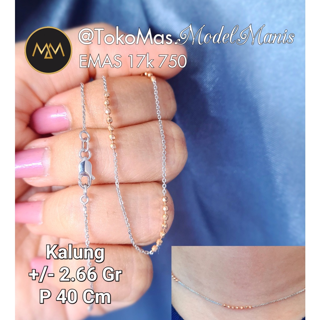 Kalung nori kombinasi biji lada emas putih 750 kadar 17k