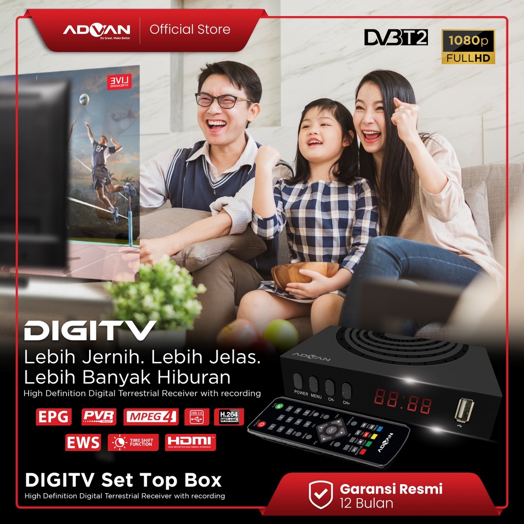 SET TOP BOX ADVAN STB DVBT2 DIGITV DIGITAL SNI MENDUKUNG YOUTUBE