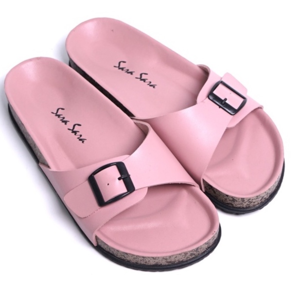 SARASARA YUK - Sandal Wanita Casual Model Slop Birken Sol Puyuh SARA SARA BILLY Sendal Cewek Sol Kulit Santai Singgle Strap Pergi Jalan Gesper Empuk Ringan Size 36 37 38 39 40 Warna Pink Soft Selop Anti Slip Original Terbaru Shoes ORI Mall Official Store