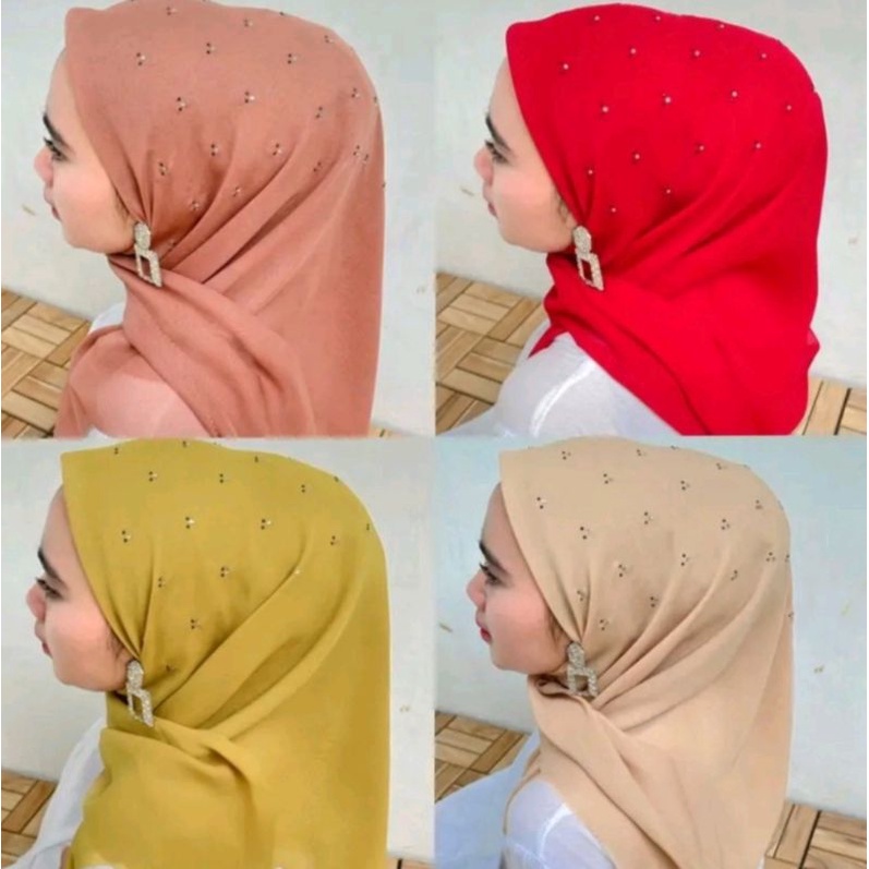 HIJAB SEGI EMPAT SWAROSKI KEPALA/ SEGI EMPAT PAYET MICKY MUTIARA KEPALA