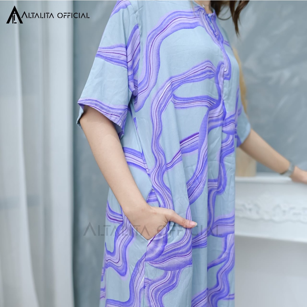 Altalita - Daster Gamis Rayon Panjang Busui Motif Kekinian Lengan Tangan Pendek Semata Kaki Jumbo LD 120 Terbaru