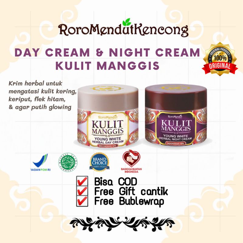 [ FREE GIFT] RORO MENDUT KULIT MANGGIS DAY CREAM & NIGHT CREAM ( Krim Pemutih Untuk Kulit kering, Fl