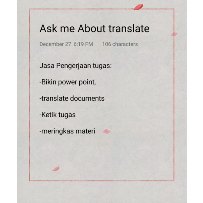 

Ahli translate/pengerjaan tugas/meringkas materi/buat ppt pelajaran