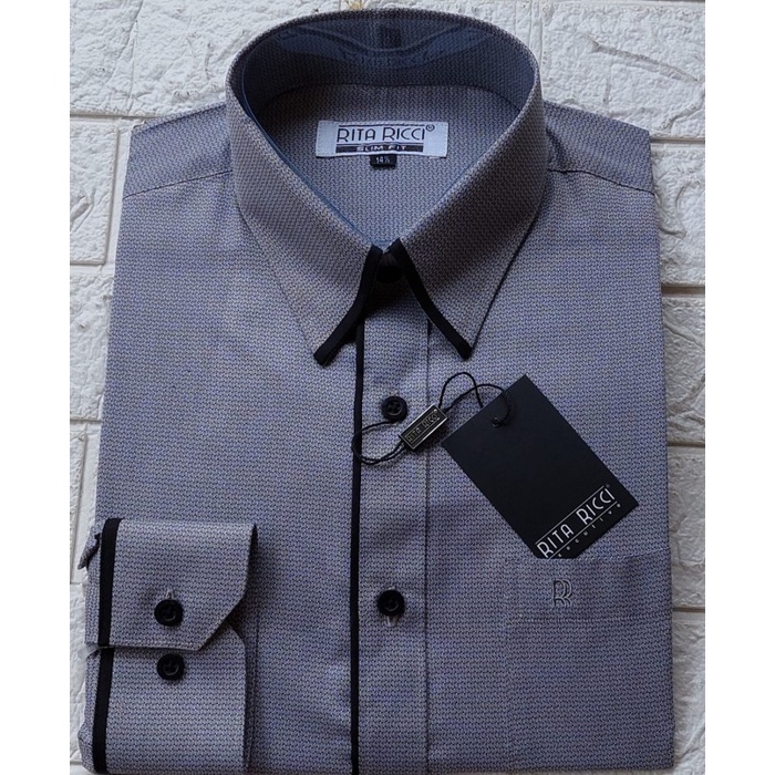 Harga Murah Kemeja Pria Rita Ricci Abu Dolby Kombinasi Lengan Panjang Slim Fit