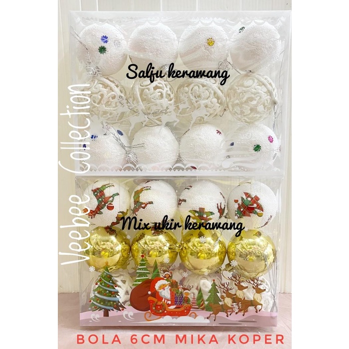 Mainan natal bola 6cm 12pc Mika tas/ gantungan bola natal pohon natal