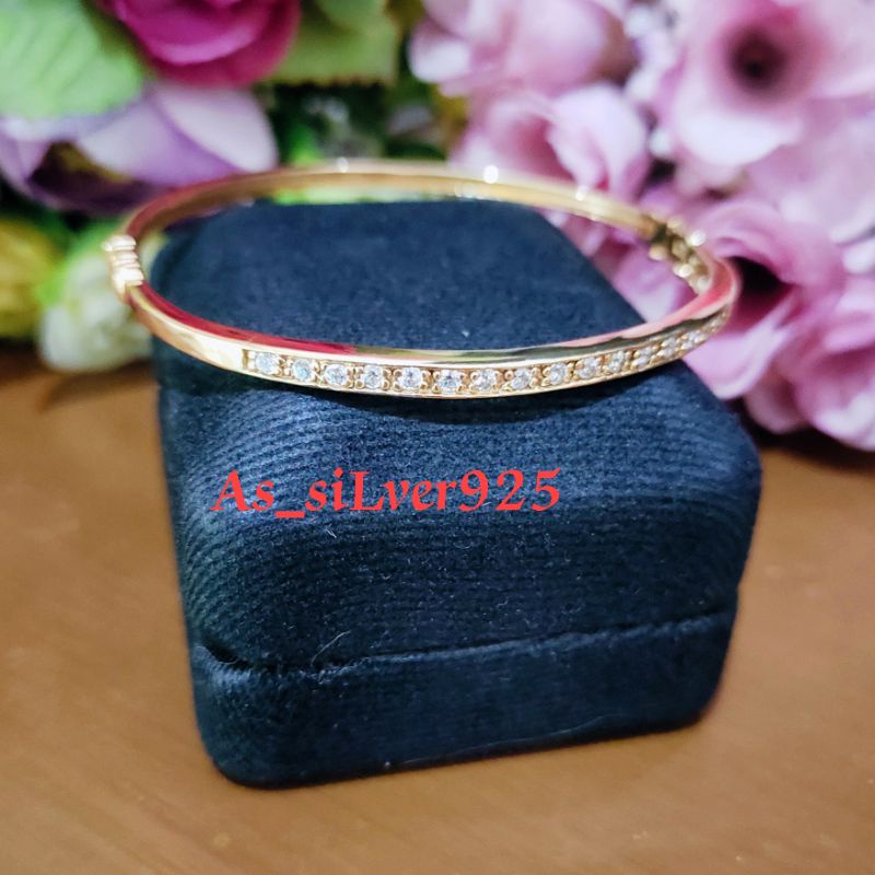 GELANG PERAK BANGLE OVAL LISTRING ASLI SILVER 925 LAPIS MAS PUTIH_GELANG TANGAN MATA BARIS