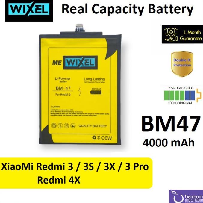 WIXEL ME Baterai XiaoMi BM47 Redmi 3 3S 3X Pro Prime 4X Batre Batrai