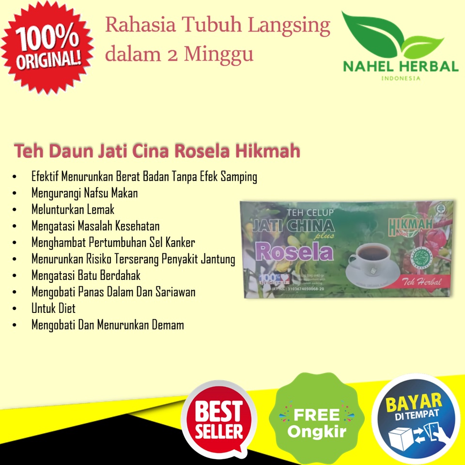 Cod Kemasan Baru Teh Celup Pelangsing Daun Jati Cina Rosela Hikmah 100% Original Bpom - Obat Diet He