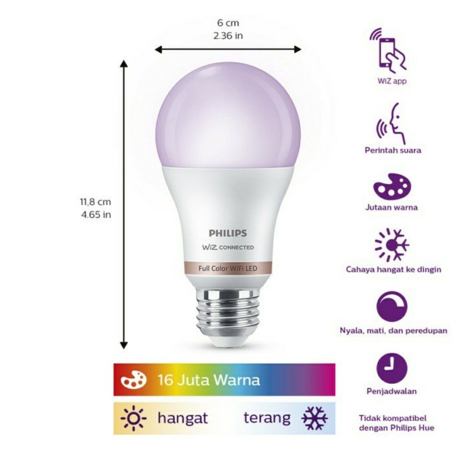 PHILIPS SMART WI FI LED 8W 8 W WATT COLOR WIFI TUNABLE WARNA
