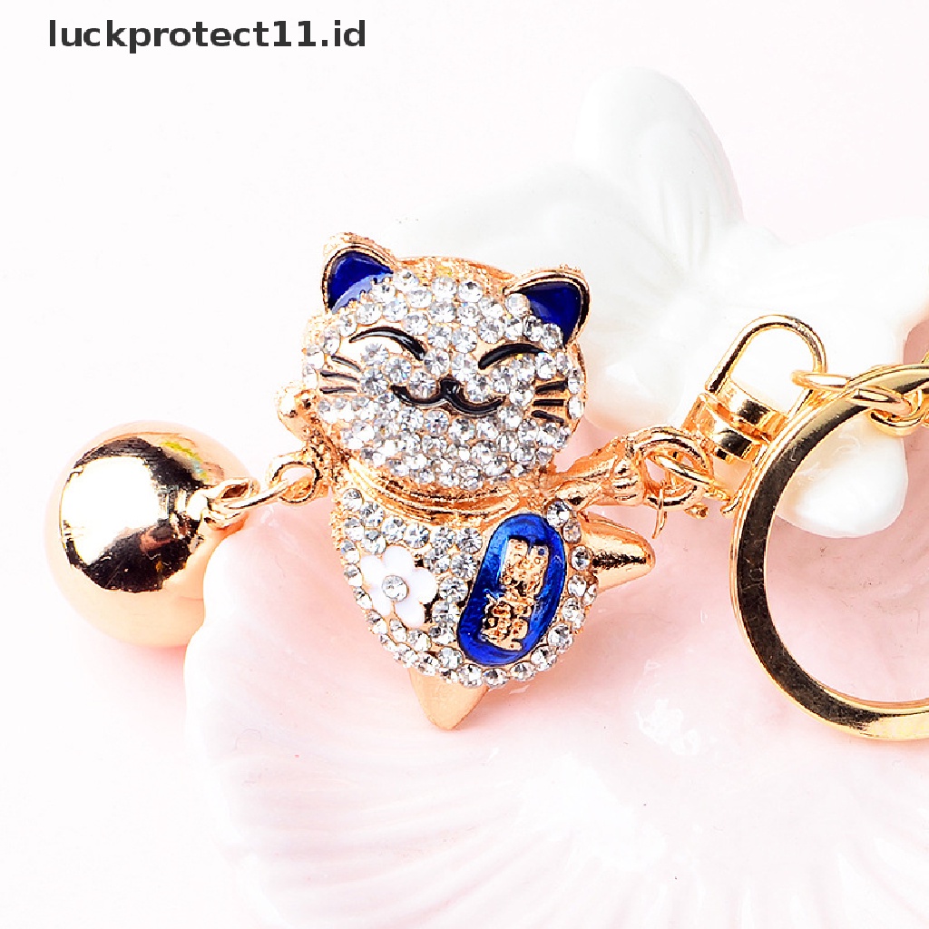 /Fashion Hot//// Gantungan Kunci Kristal Lucu Alloy Bell Besar Berlian Imitasi Jepang Lucky Cat Gantungan Kunci Mobil.