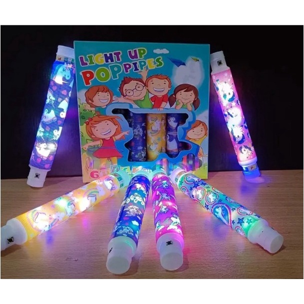 Selang Lampu Karakter Gambar / Pipa Lampu Bermotif / Selang Led Light Up Pop Pipa / Selang Lampu Polos Light Mainan Viral CEV Light Up Pop Tubes Pop Pipes Mainan Lampu Stick Pipa Selang Fidget Toy