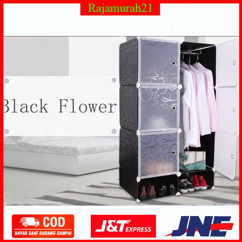 TaffHOME Lemari Plastik DIY Multifungsi Wardrobe Storage Box 6 Pintu - Black - OMHALIBK