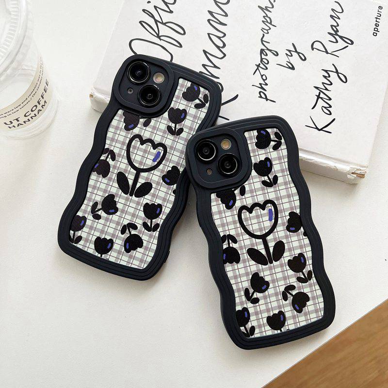 Houndstooth Flower Soft Case VIVO V23 S1 Y11 Y12i Y12 Y15 Y17 Y12S Y20 Y20i Y20S Y50 Y30 Y30i Y19 V20 Pro V23E 5G V15 Y83 Y15S Y15A V5 V5S V9 Y93 Y91C Y21 Y21S Y21A Y21E Y21T V11i Black Casing