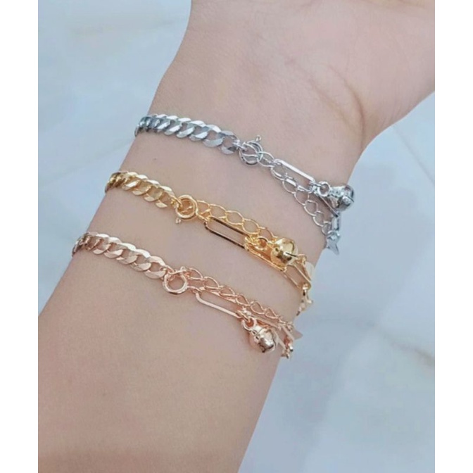 gelang tangan rantai paperclip kombi sisik naga polos+1bel/perak asli silver 935 lapis emas/perhiasan fashion wanita terbaru