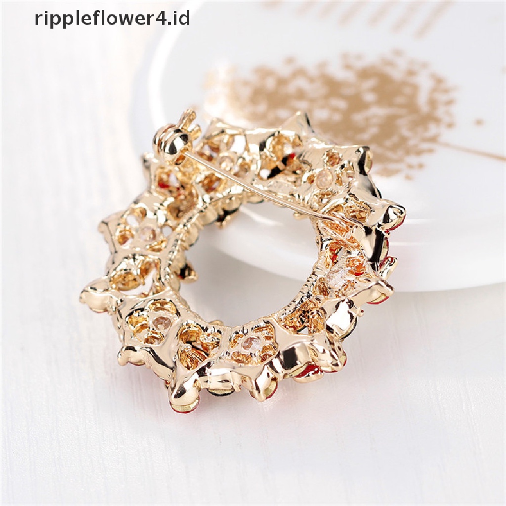 {rippleflower4.id} Perhiasan Kristal Panas Bulat Garland Natal Bros Pin Hadiah Pesta Santa Claus~