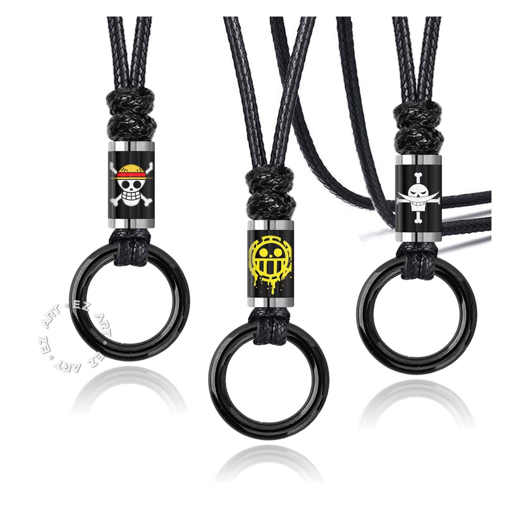 KALUNG CINCIN TABUNG GAMBAR ANIME ONE PIECE HEART PIRATES TALI KULIT KEPANG ANYAM KOREA