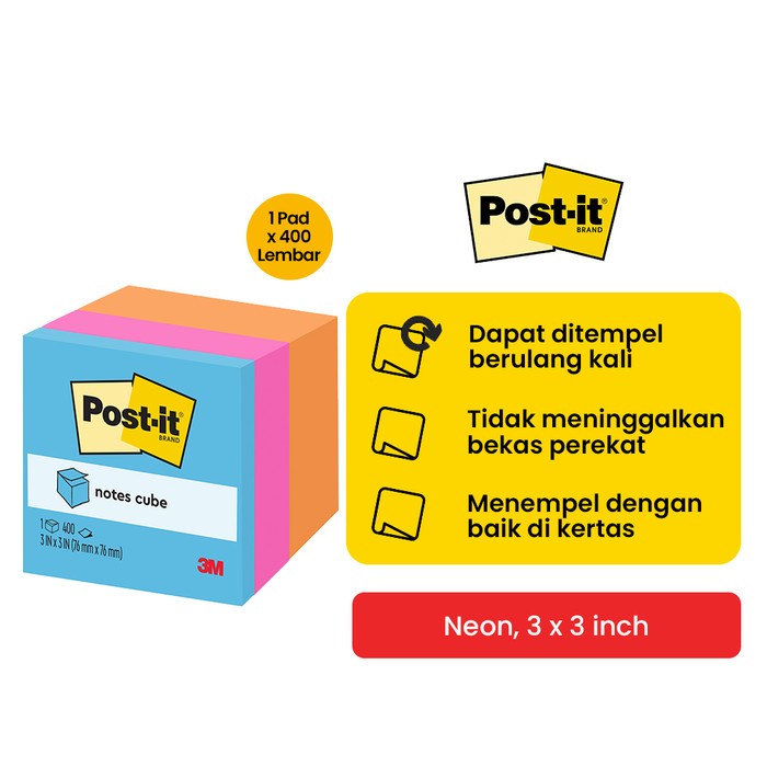 

Ktmstore 3M post it sticky note neon color 2053-ELT-O 3"x3" 400lbr memo