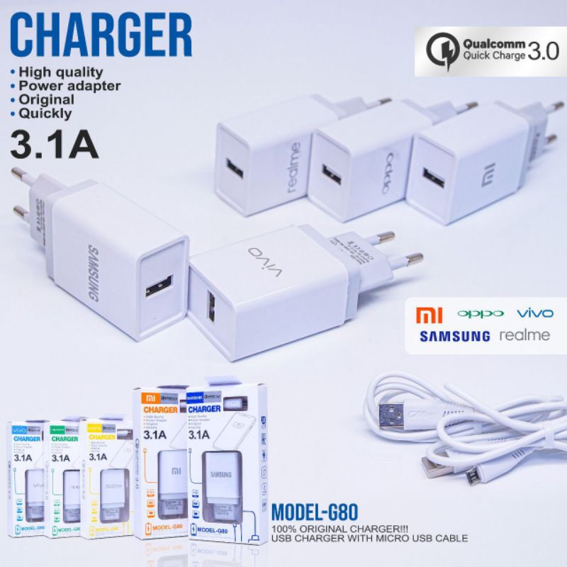 Charger BRANDED A80 3.1A ● Micro Usb