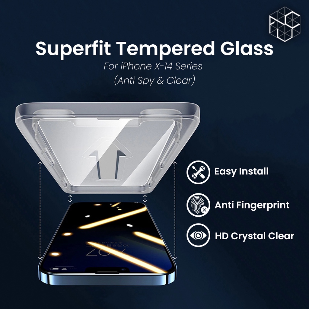 Superfit Tempered Glass for iPhone Easy Install Screen Guard Pelindung Layar Anti Spy Private Clear for iPhone X 11 12 13 14 Series