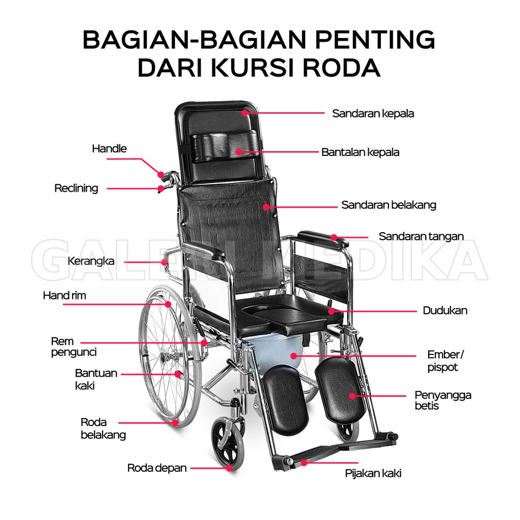 Kursi Roda GEA 3 in 1 FS 609GC / FS609GC / FS-609 GC - Kursi Roda Multifungsi Bisa BAB, Rebahan, Selonjoran, Duduk Santai