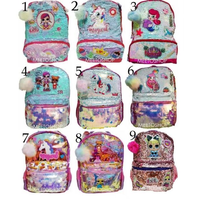 Tas Hologram Sequin Lol Ransel Sekolah Justice Unicorn Import