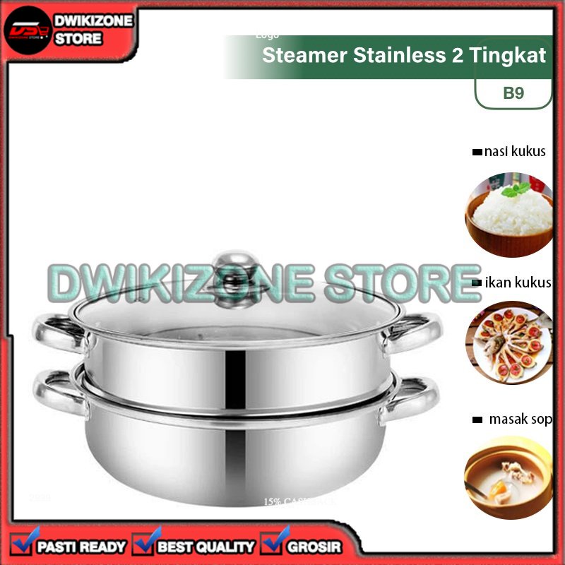 [GROSIR] PANCI KUKUS STEAMER 2 TINGKAT SUSUN STAINLESS STEEL SOMAY BAKPAO