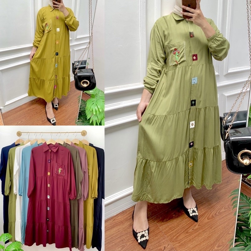 GLESSA MIDI DRESS CRINKLE BORDIR LD 110 // MIDI DRESS POLOS // MIDI BORDIR // MIDI CRINKLE // MIDI TERBARU // GLESSA MIDI // MIDI KEKINIAN TERBARU // MIDI PELANGI // MIDI RARA // MIDI PREMIUM TERBARU // MIDI