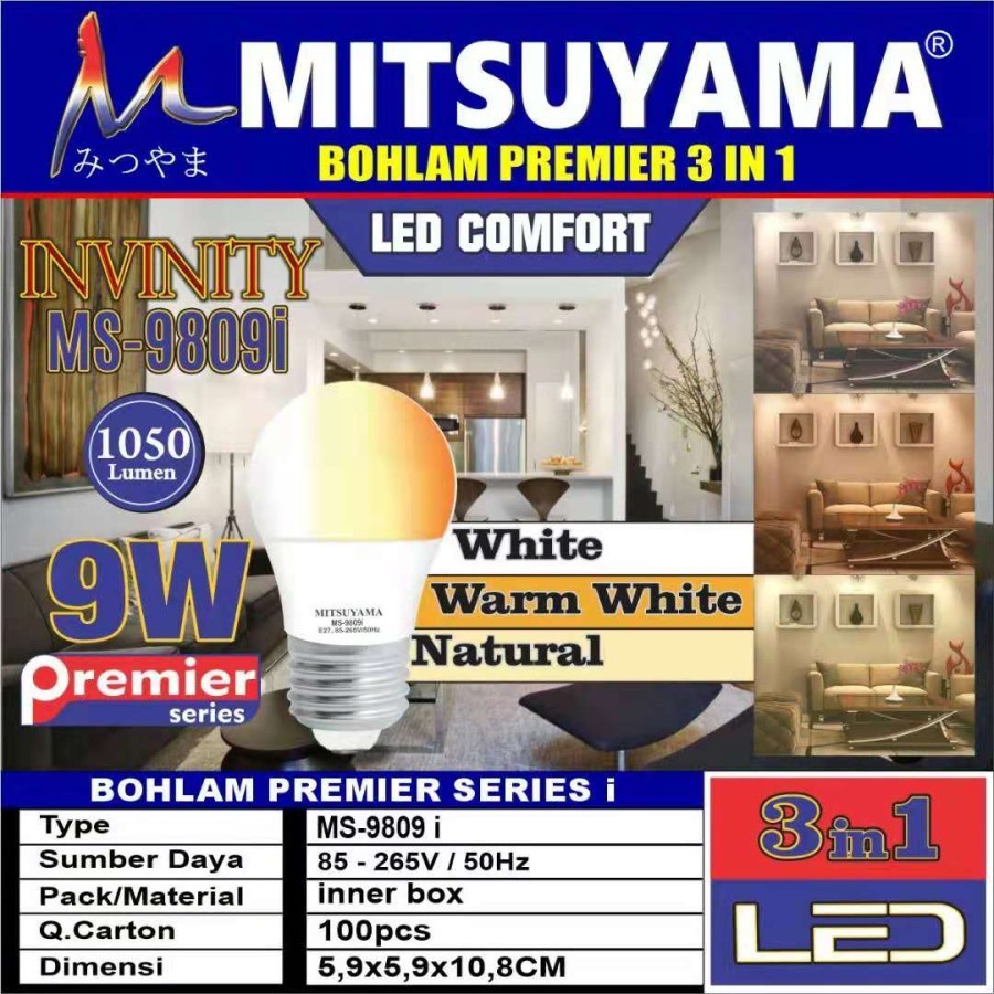 Lampu LED Mitsuyama Invinity 9 Watt 12 Watt TRI COLOR (3 warna)