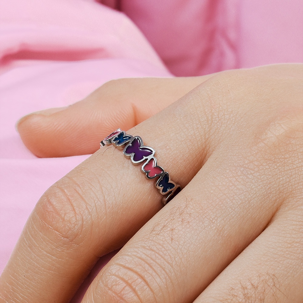 Fashion Perhiasan Malam Bercahaya Pesta Cincin Indah Hadiah Warna-Warni Kupu-Kupu Jari Cincin Adjustable Terbuka Sederhana Elegan Wanita Ladies