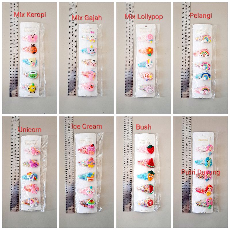 Tiptop Besar Transparan Gliter Jepit Rambut Anak 6buah Kulakan Grosir