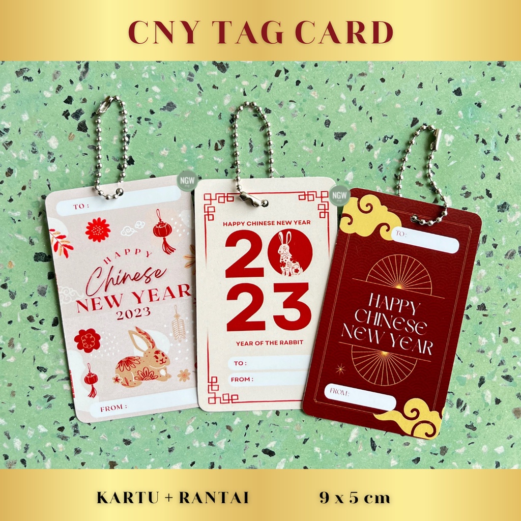 Kartu CNY tag imlek 2023 chinese new year set + rantai 9x5 cm ready