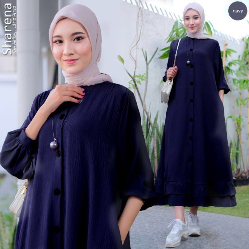 GAMIS WANITA SHARENA MIDI WD BAHAN CRINKLE AIRFLOW PREMIUM MOTIF ( BUSUI FRIENDLY ) MIDI DRESS WANITA TERBARU 2023 KEKINIAN / DRESS CRINKLE JUMBO / LONG TUNIK WANITA BUSUI / FASHION BAJU MUSLIM WANITA