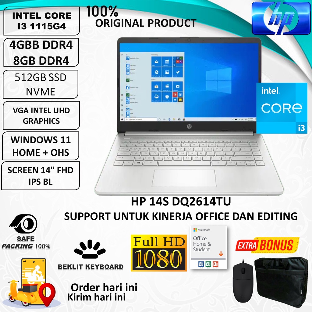 Jual Laptop Hp 14s Dq2614tu Core I3 1115g4 8gb Ssd 512gb 140 Fhd Ips Windows 11 Ohs Shopee 4488