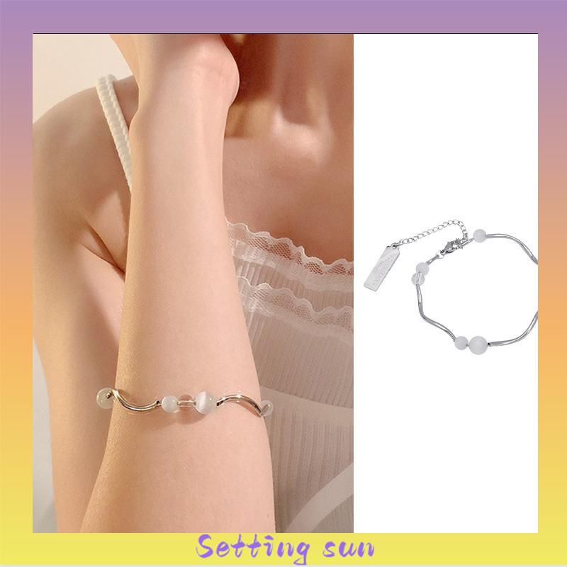 Gelang Tangan Manik-Manik Opal Aksen Rumbai Panjang Untuk Wanita Fashion Korea TN