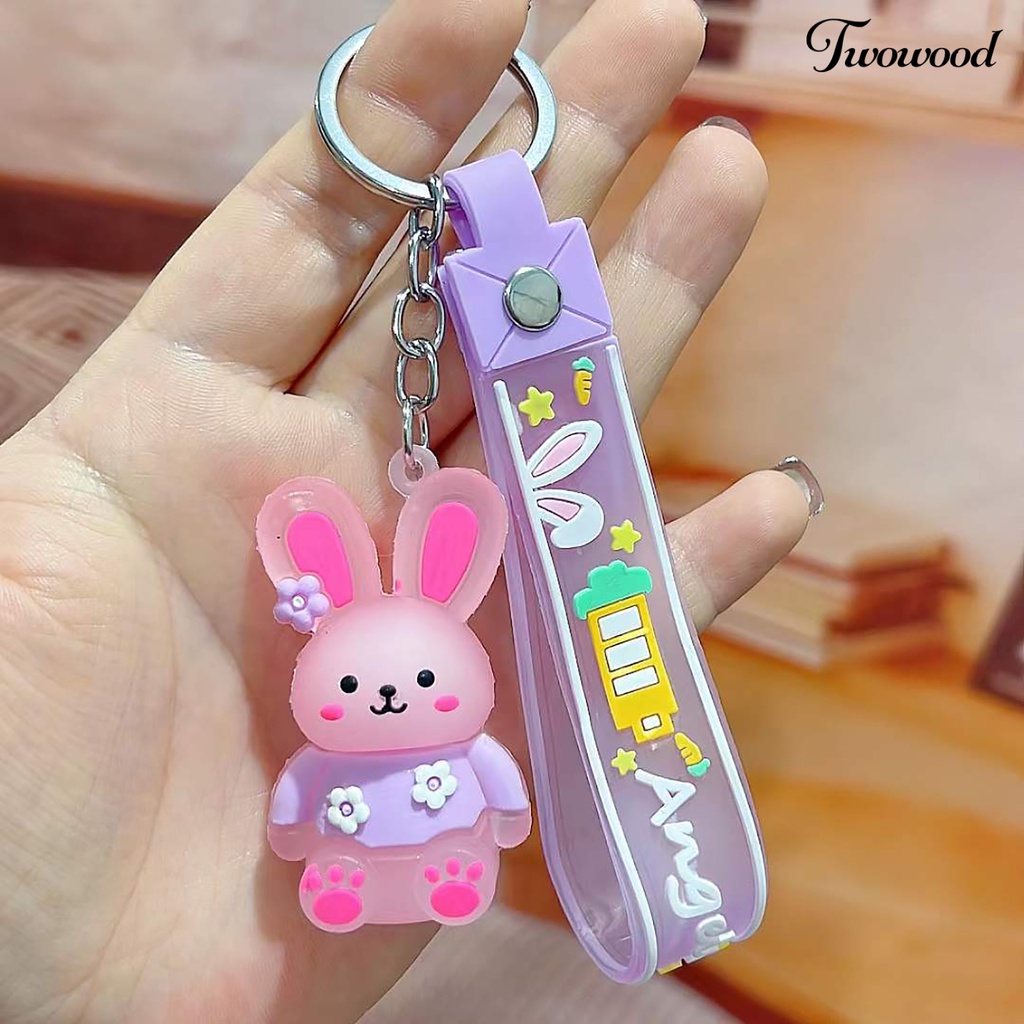 Twowood Rabbit Keychain Colorful Kartun Hewan Stainless Portable Hias Kekinian Bintang Wortel Bunga Rabbit Key Ring Schoolbag Decor