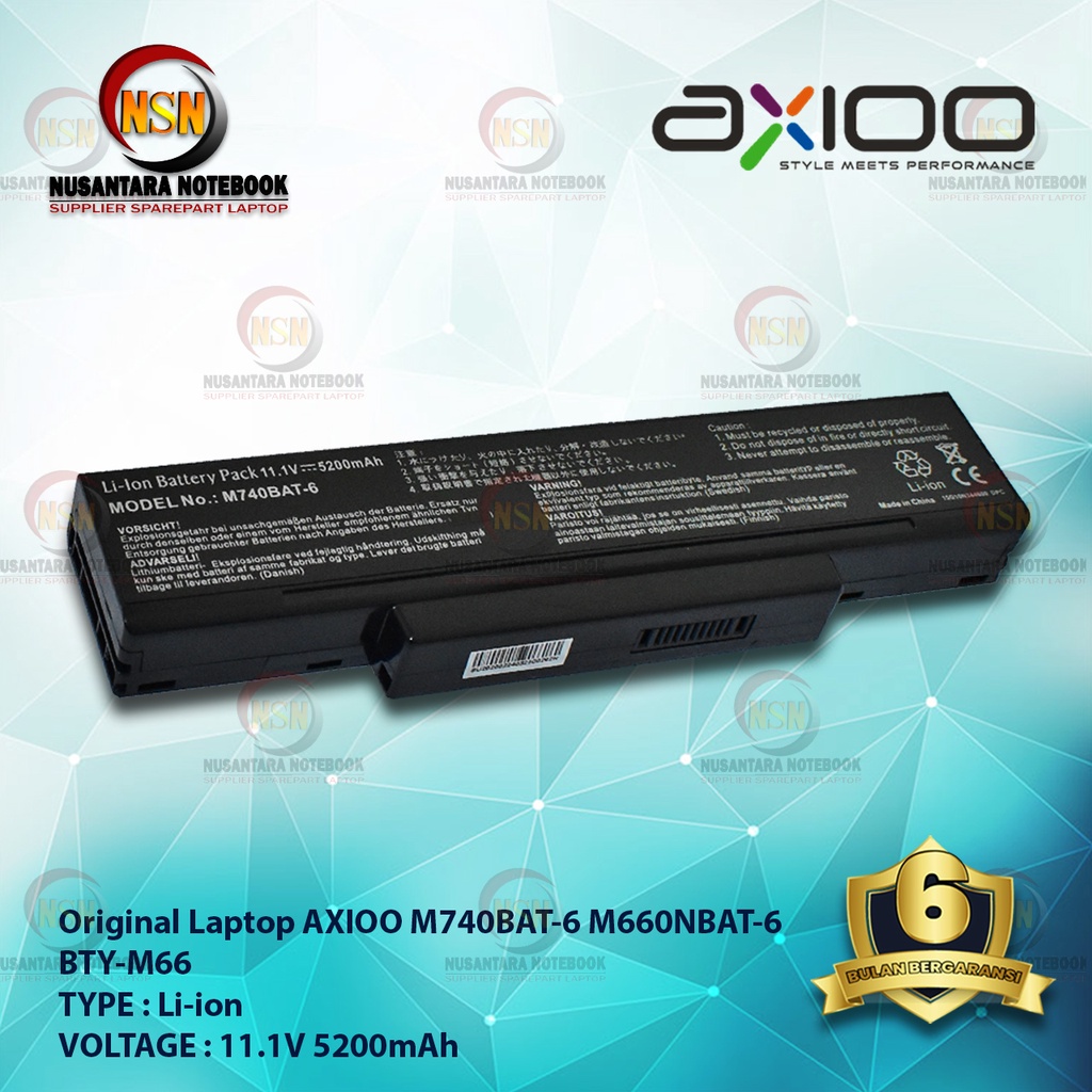 Baterai Original AXIOO M740BAT-6 M660NBAT-6 BTY-M66 Black 11.1V 4400mAh