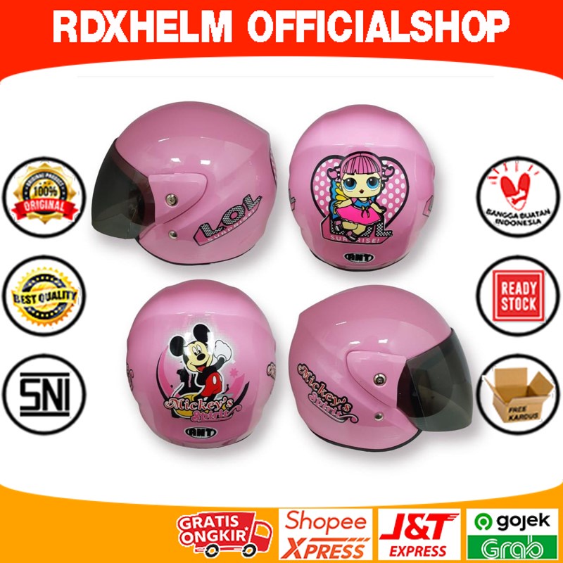 HELM Half Face Anak ANT MINI JORDAN PINK (MOTIF CEWEK RANDOM)(SNI)